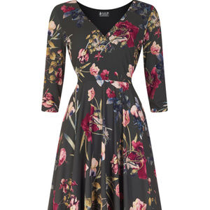 NWT Lady Vintage London Olive Floral Midi Dress